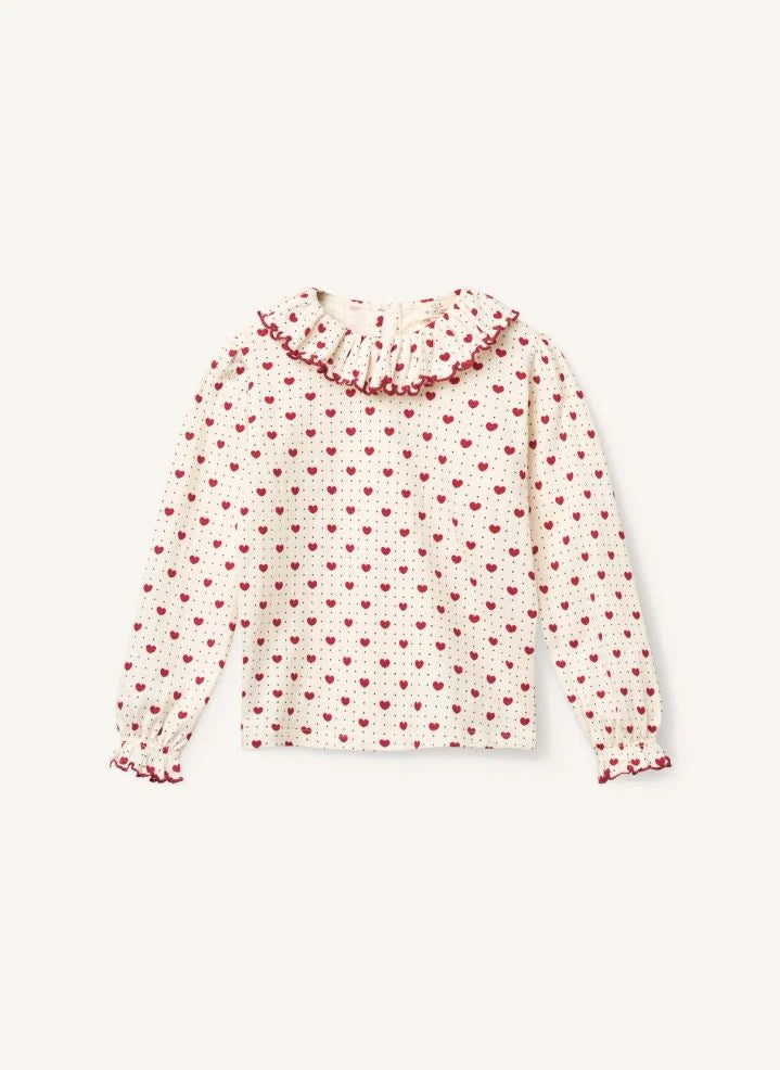 Copenhagen Colors - Ruffled Collar and Heart-Detail Crepe Blouse | Ecru