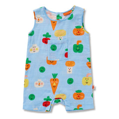 Halcyon Nights - Vegetable Patterned Romper Shorts | Light Blue