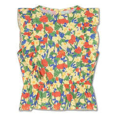 AMS Rest - Çiçekli Organik Pamuk Ruffle Tops | Soluk sarı