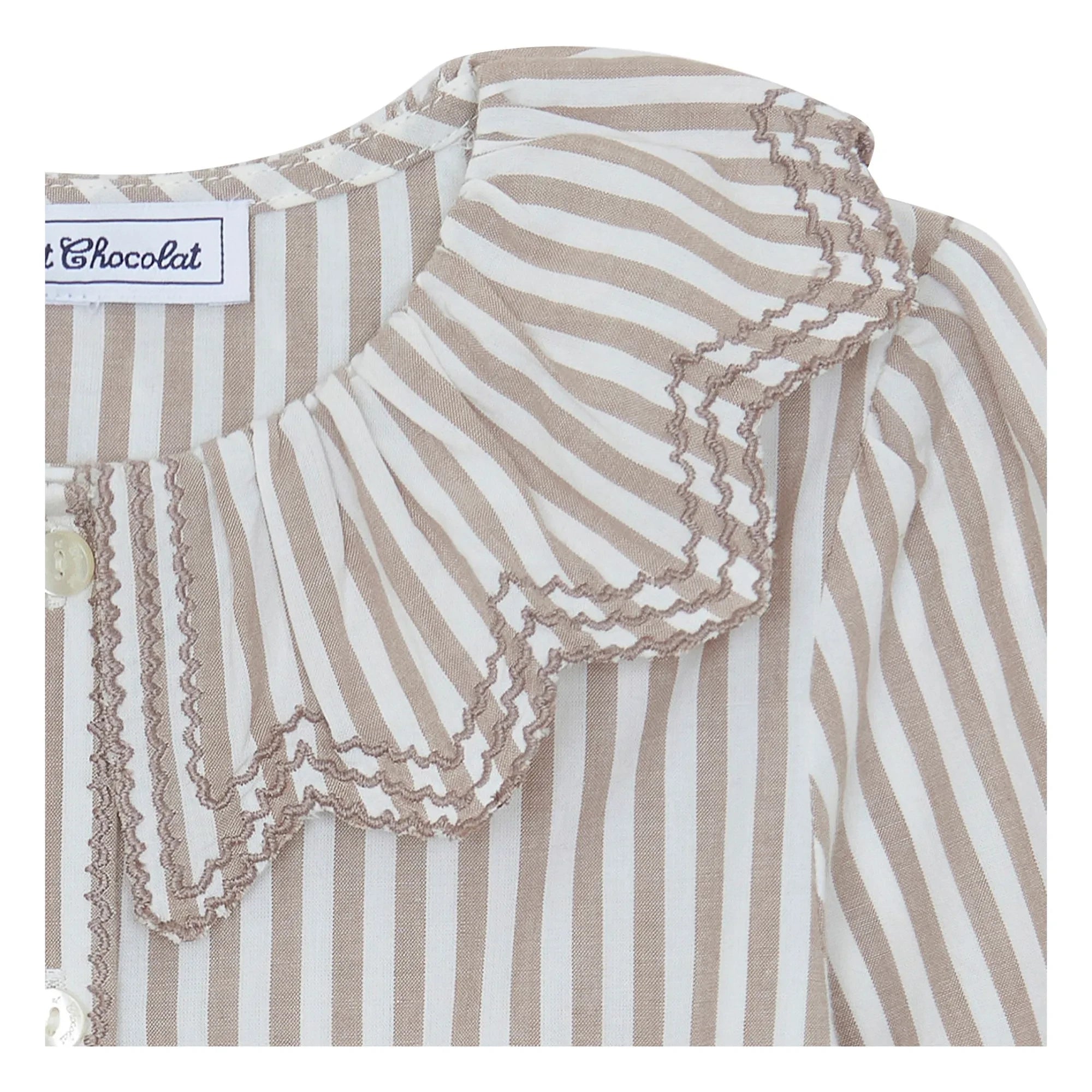 Tartine et Chocolat - Striped Ruffle Collar Blouse | White