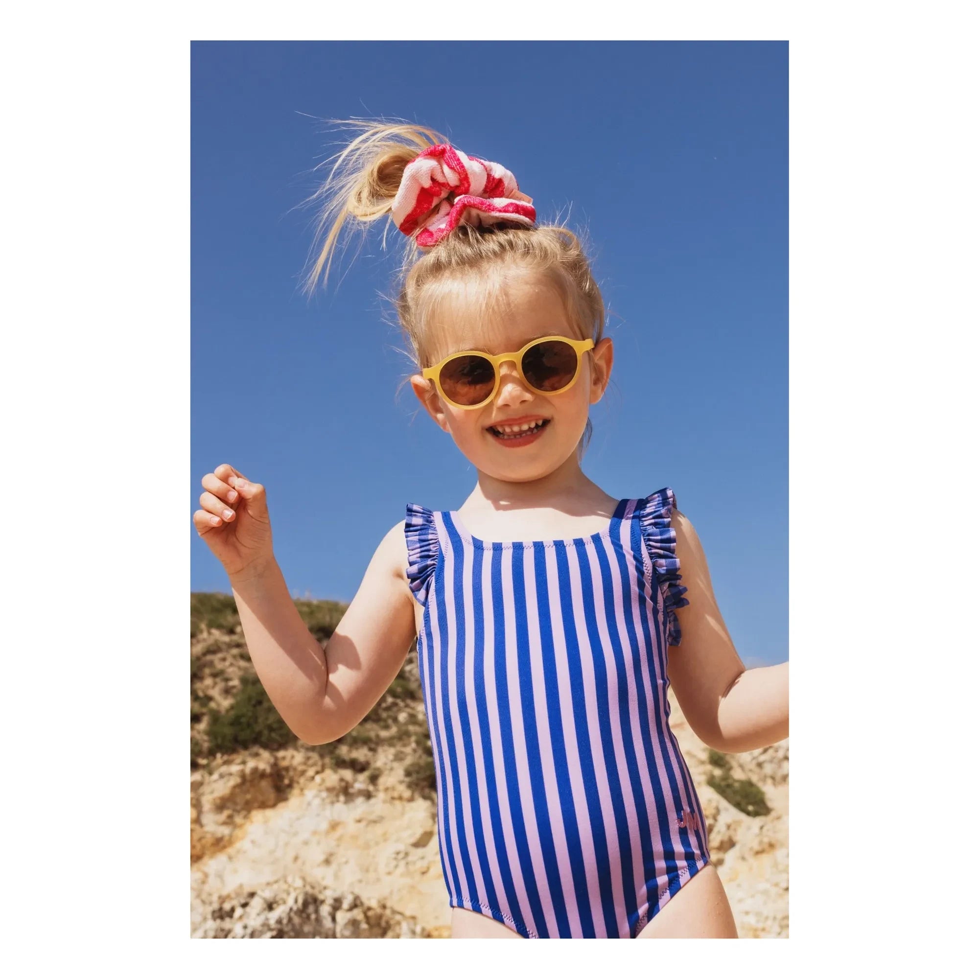 Jera Mini - Striped Ruffled Swimsuit | Navy Blue