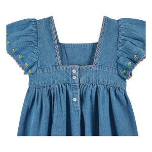 Emile et Ida - Embroidered Denim Dress | Blue