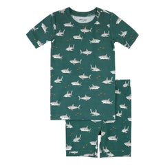 Petit Lem - Sharks Pattern Short Pajamas Made of Organic Cotton and Modal | Dark Green
