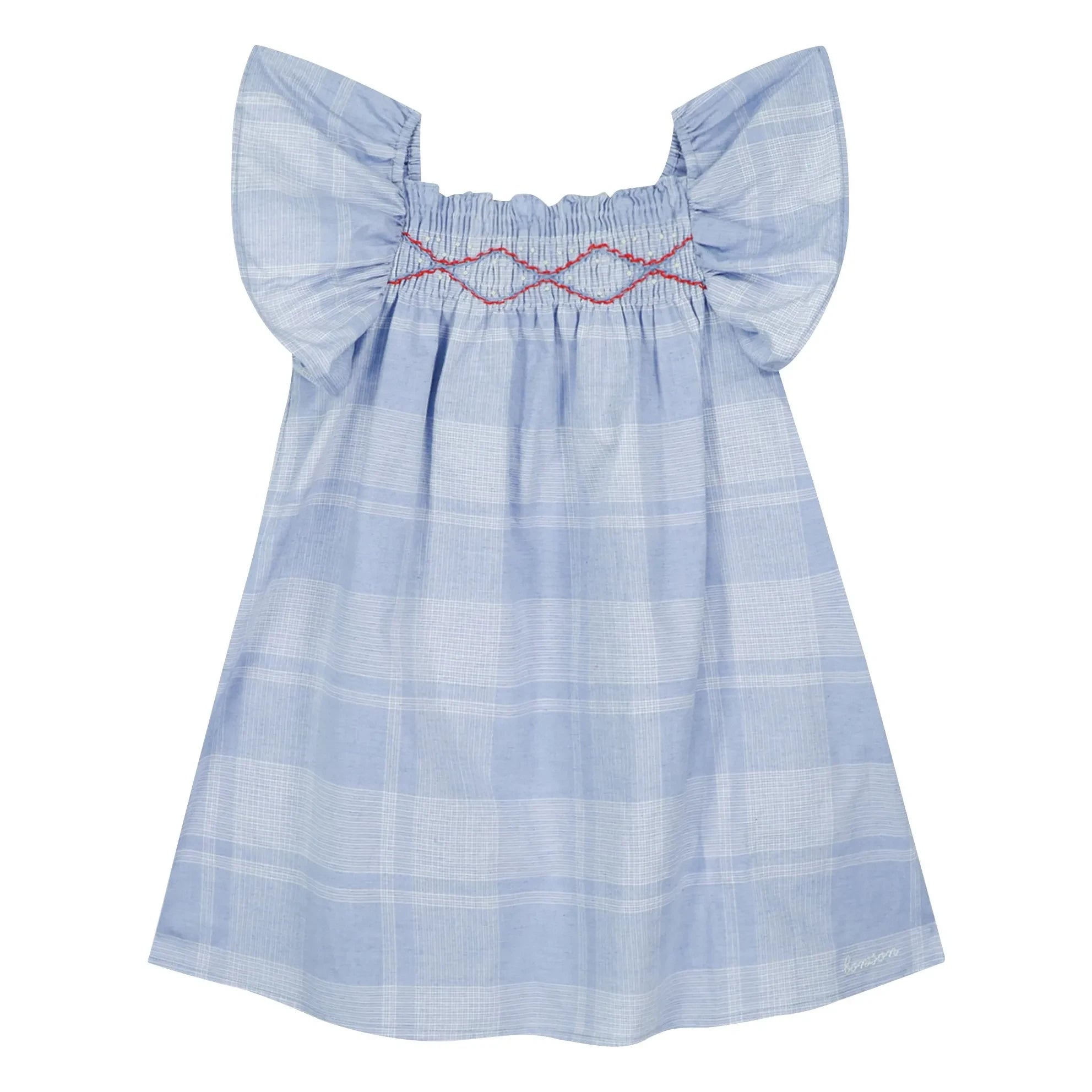 Bonton - Natasha Checked Gathered Dress | Blue