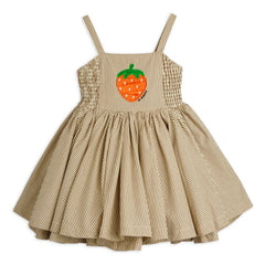 Mini Rodini - Striped Poplin Organic Cotton Drawstring Dress | Brown