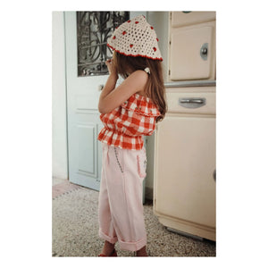 Emile et Ida - Organic Cotton Embroidered Checkered Top | Red