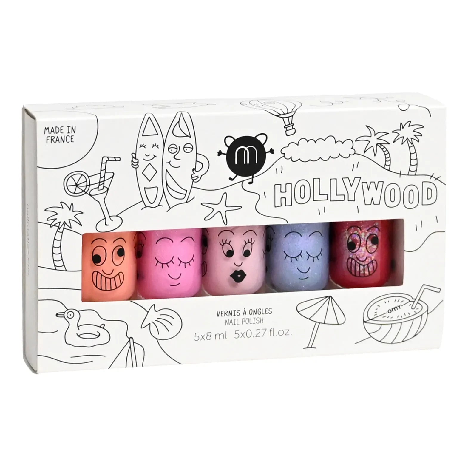 Nailmatic Kids - 5-Pack Hollywood Water-Based Nail Polish Set - Gaston, Super, Polly, Bella, and Kitty