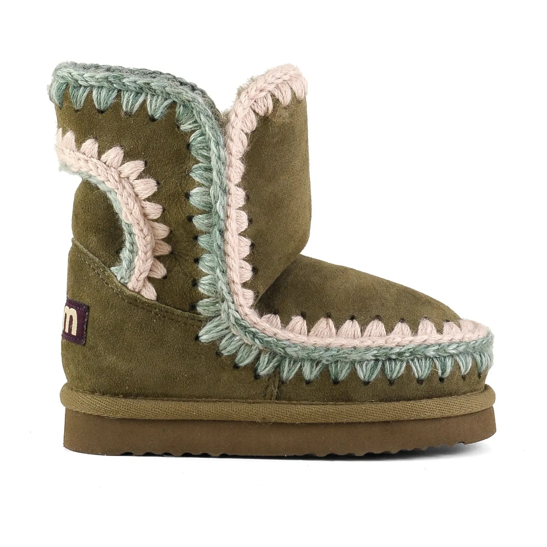 Mou - Eskimo Suede Stitch Detail Boots | Khaki