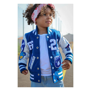 Girl Boy - Leather Patch Awesome Letterman Bomber Jacket | Blue