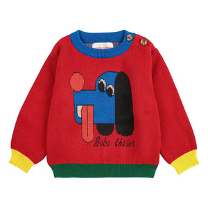 Bobo Choses - Colorblock Organik Pamuklu Köpek Kazak Bebek | Kırmızı