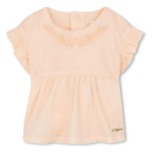Chloé - Organik pamuk bluz ve bloomer seti | Toz pembe