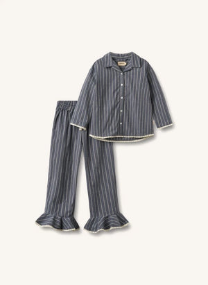 Wheat - Striped organic cotton pajamas | Grey Blue