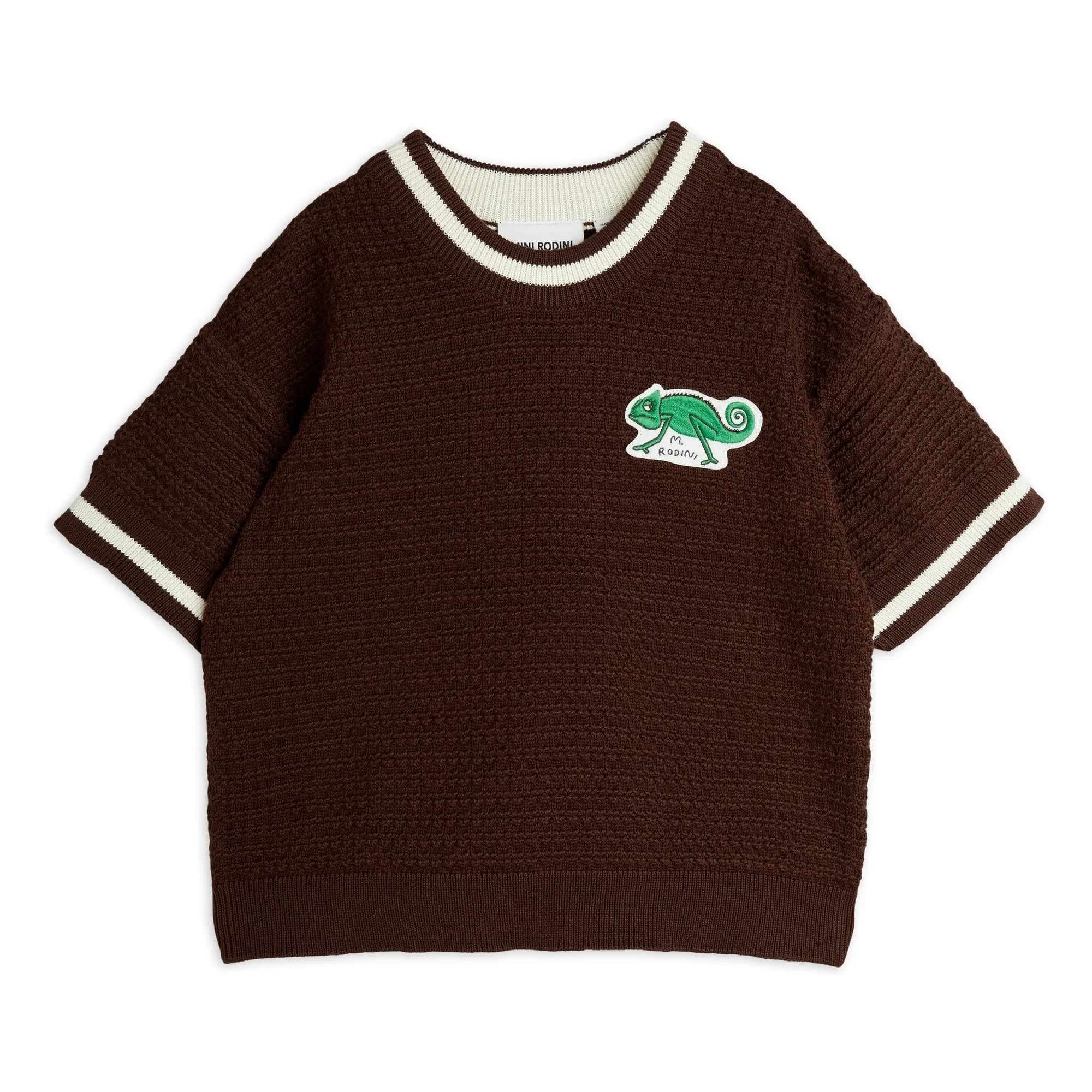 Mini Rodini - Garden Lizard Short-Sleeve Organic Cotton Sweater | Brown