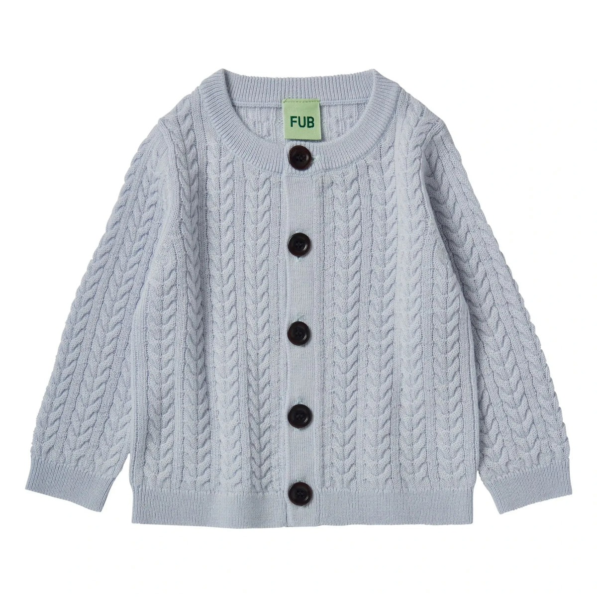 FUB - Fine Knit Merino Wool Cable Cardigan | Light Blue