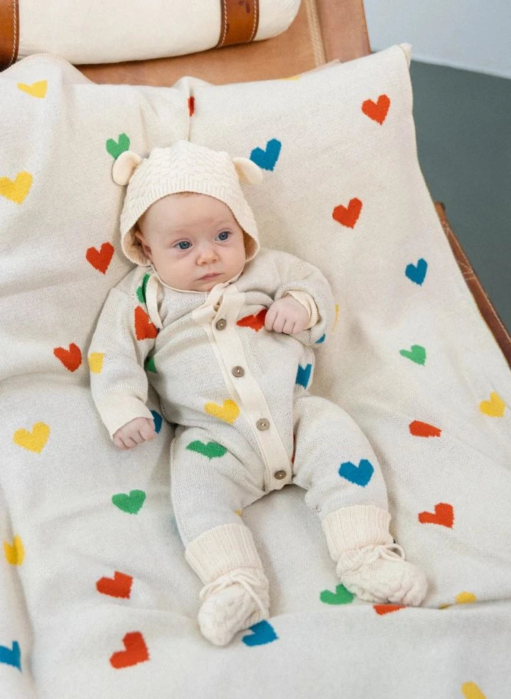 Bayiri - Cute Hearts Organic Cotton Blanket | Ecru