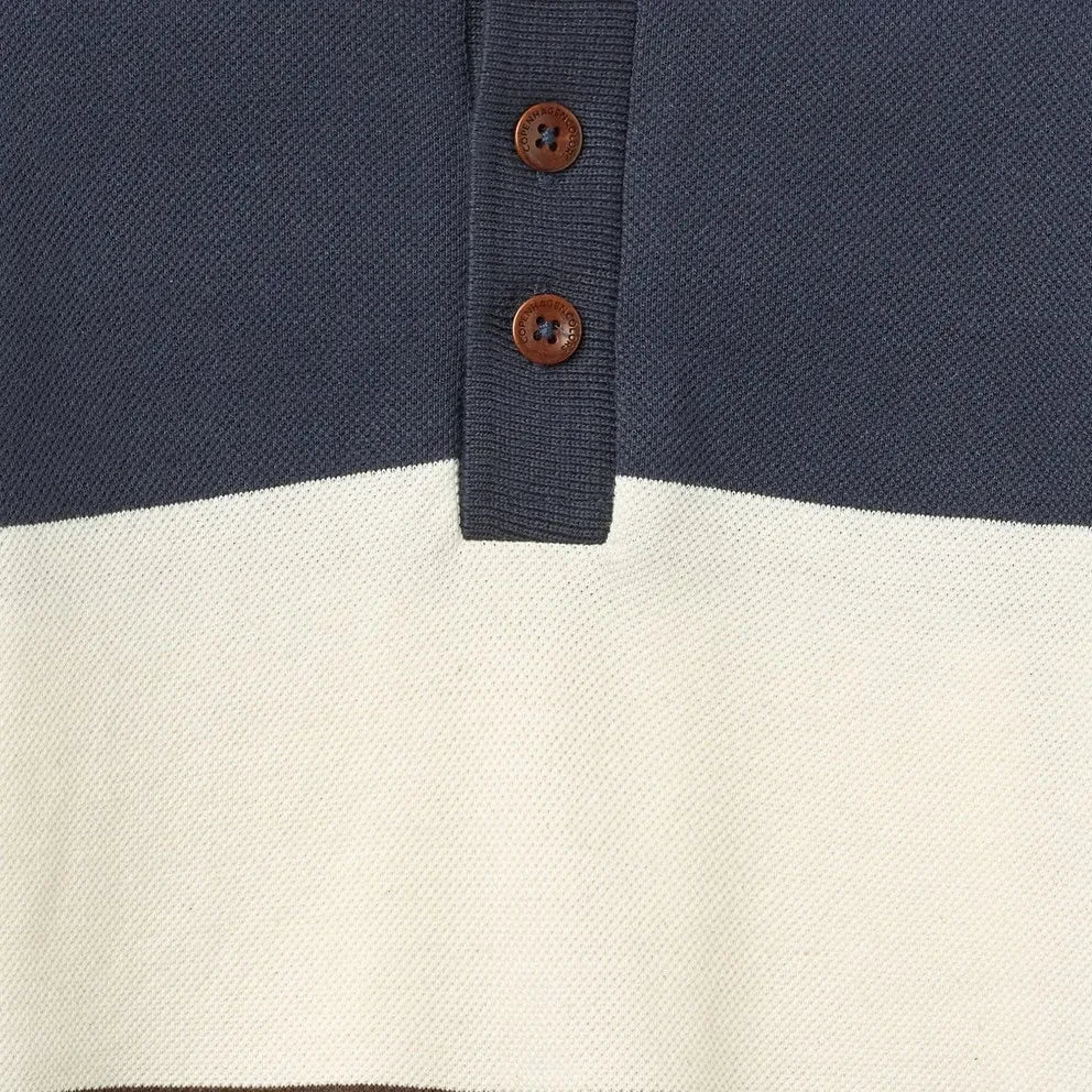 Copenhagen Colors - Organik Pamuklu Çizgili Uzun Kollu Polo Tişört | Kahverengi
