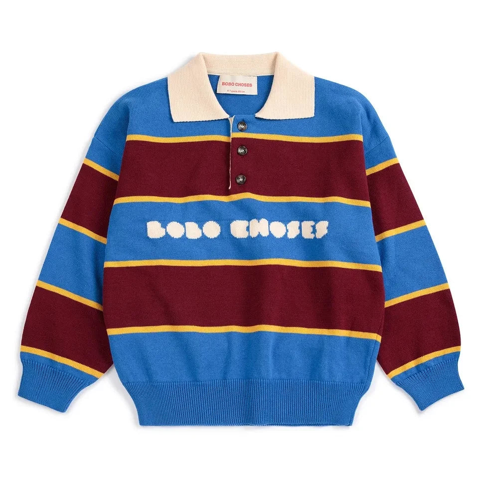 Bobo Choses - Striped organic cotton polo-neck sweater | Blue
