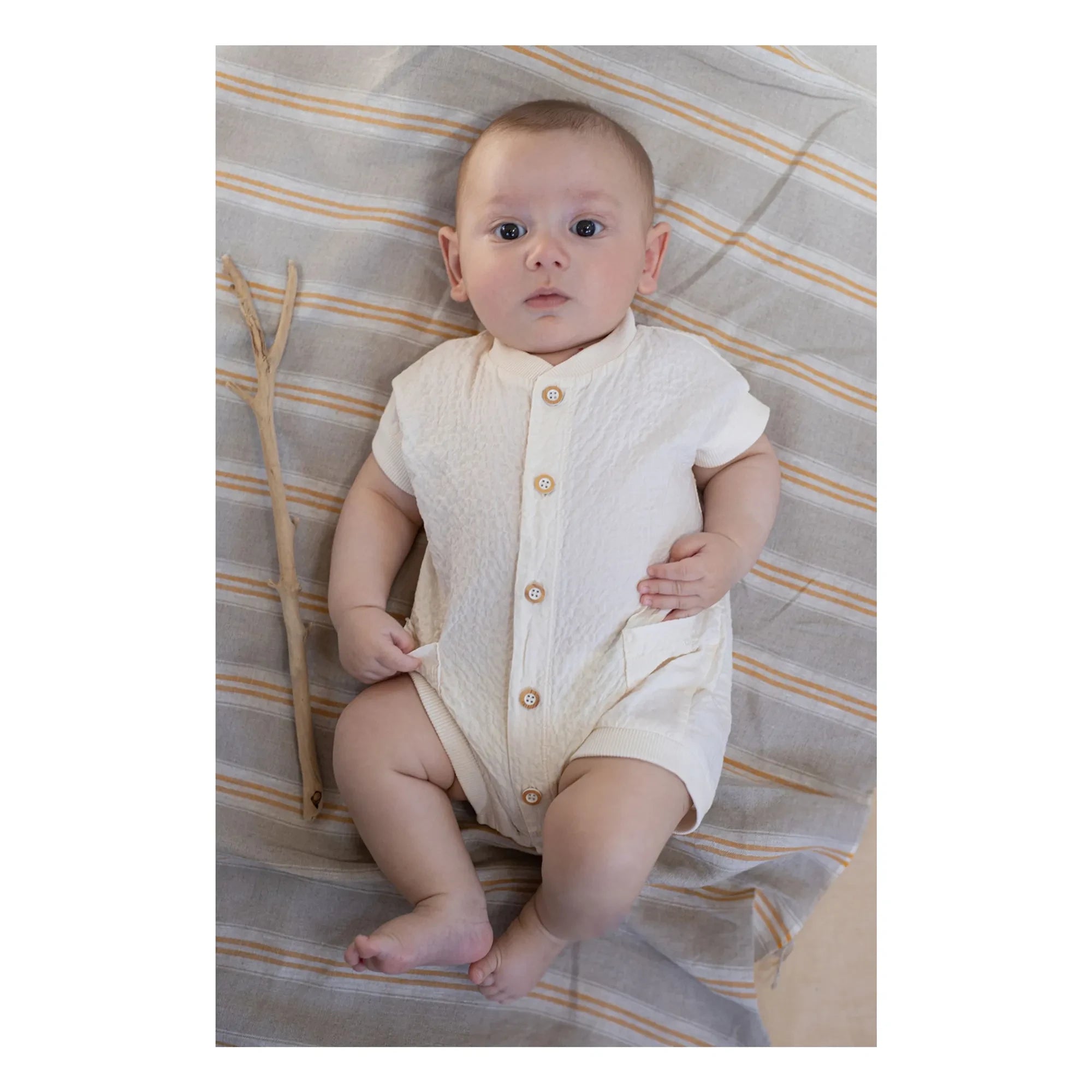 1+ in the family - Filipos Seersucker Romper | Ecru