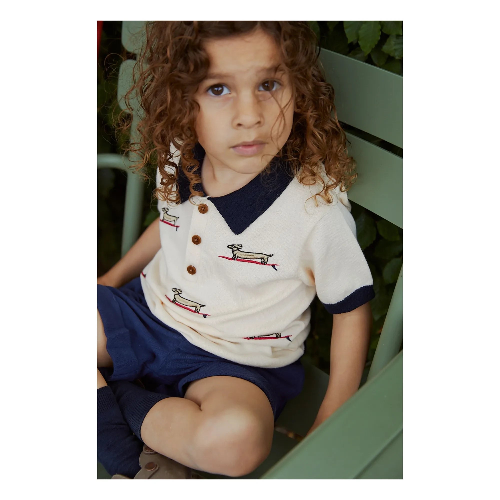 Copenhagen Colors - Fine Knit Embroidered Polo | Ecru