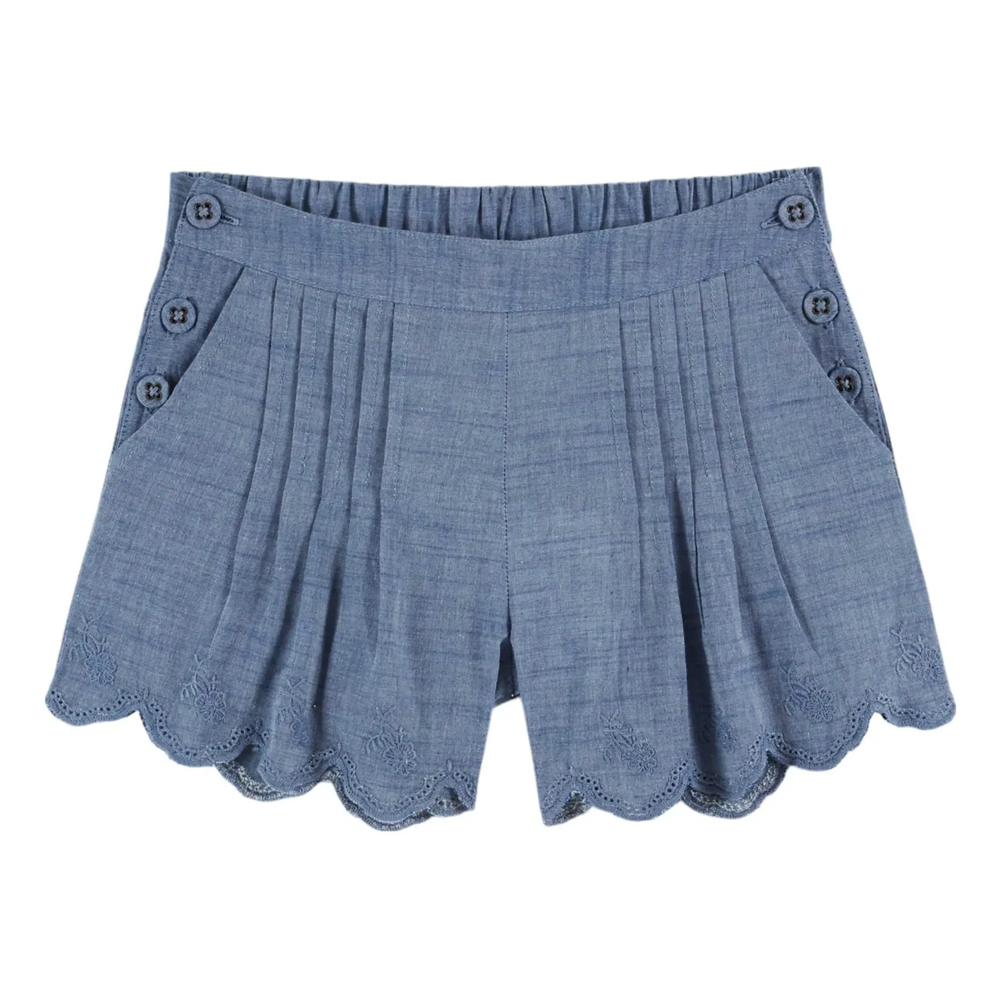 Emile et Ida - Blue Chambray Embroidered Shorts