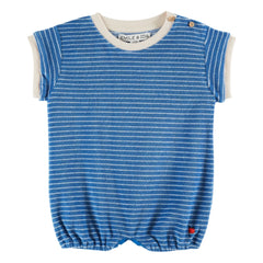Emile et Ida - Striped Organic Cotton Towel Romper | Blue