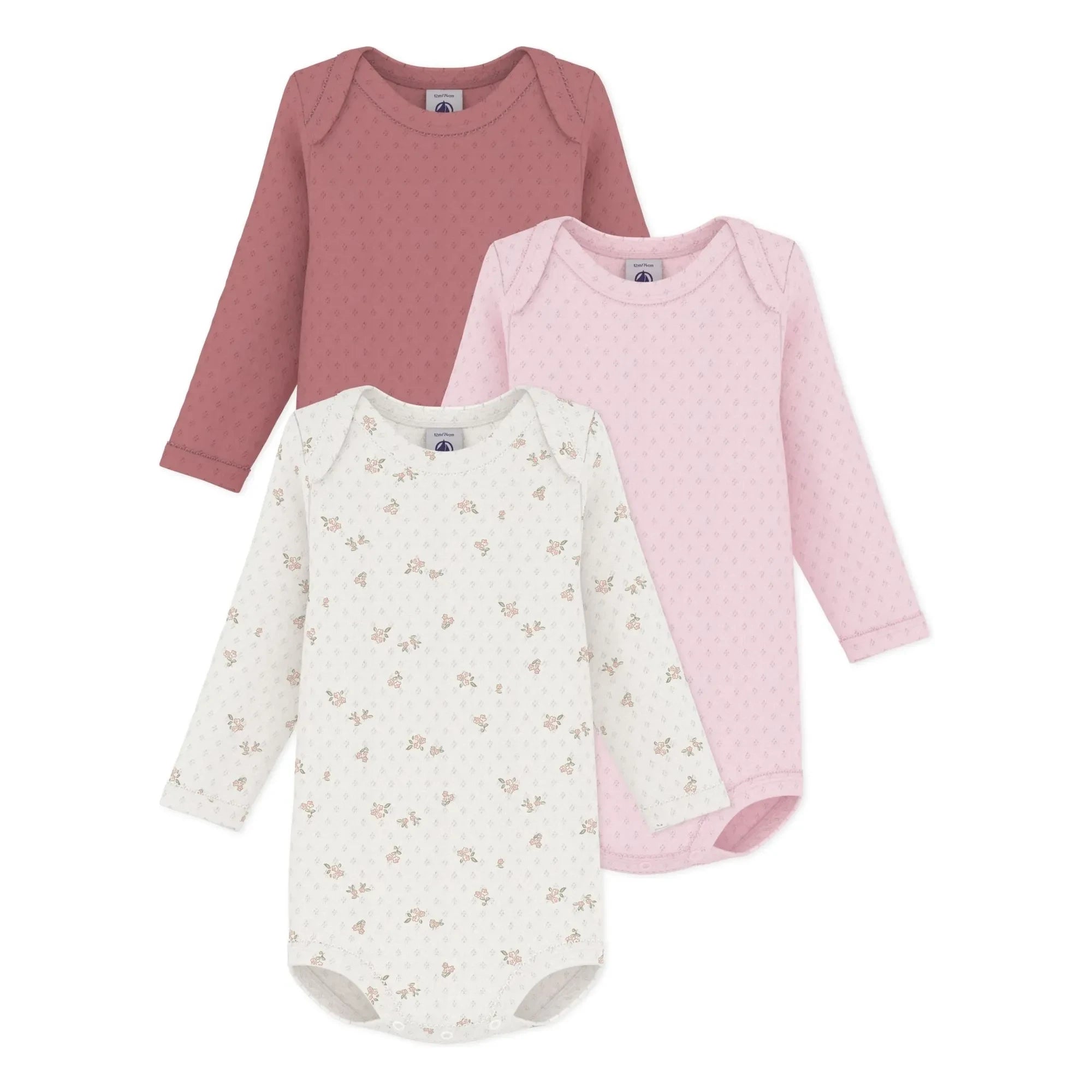 Petit Bateau - 3’lü Pointelle Organik Pamuk Bodi Seti | Pembe