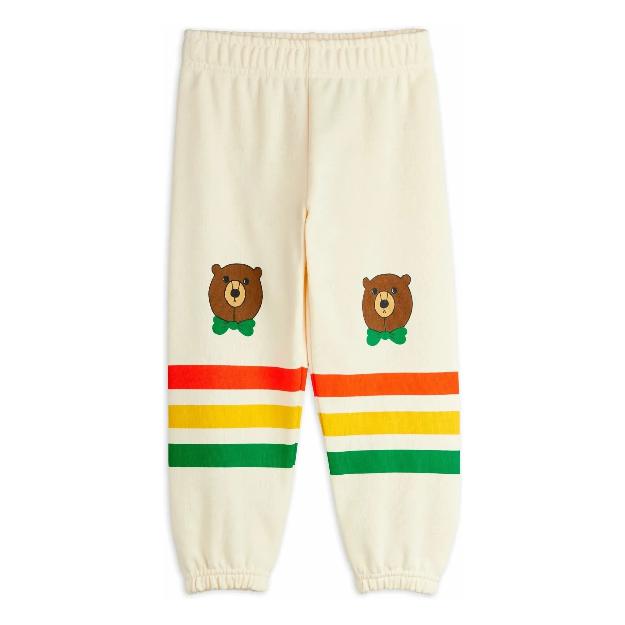 Mini Rodini - Organic Cotton Striped Bear Joggers | Ecru