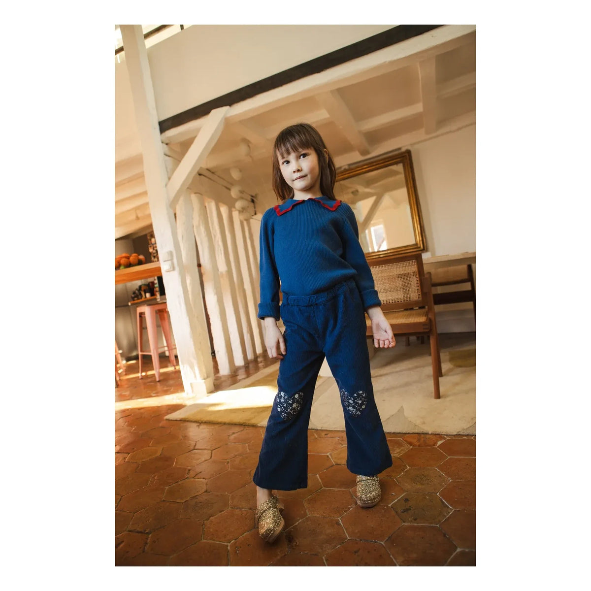 Louis Louise - Holly Velvet Embossed Heart Detail Pants | Navy