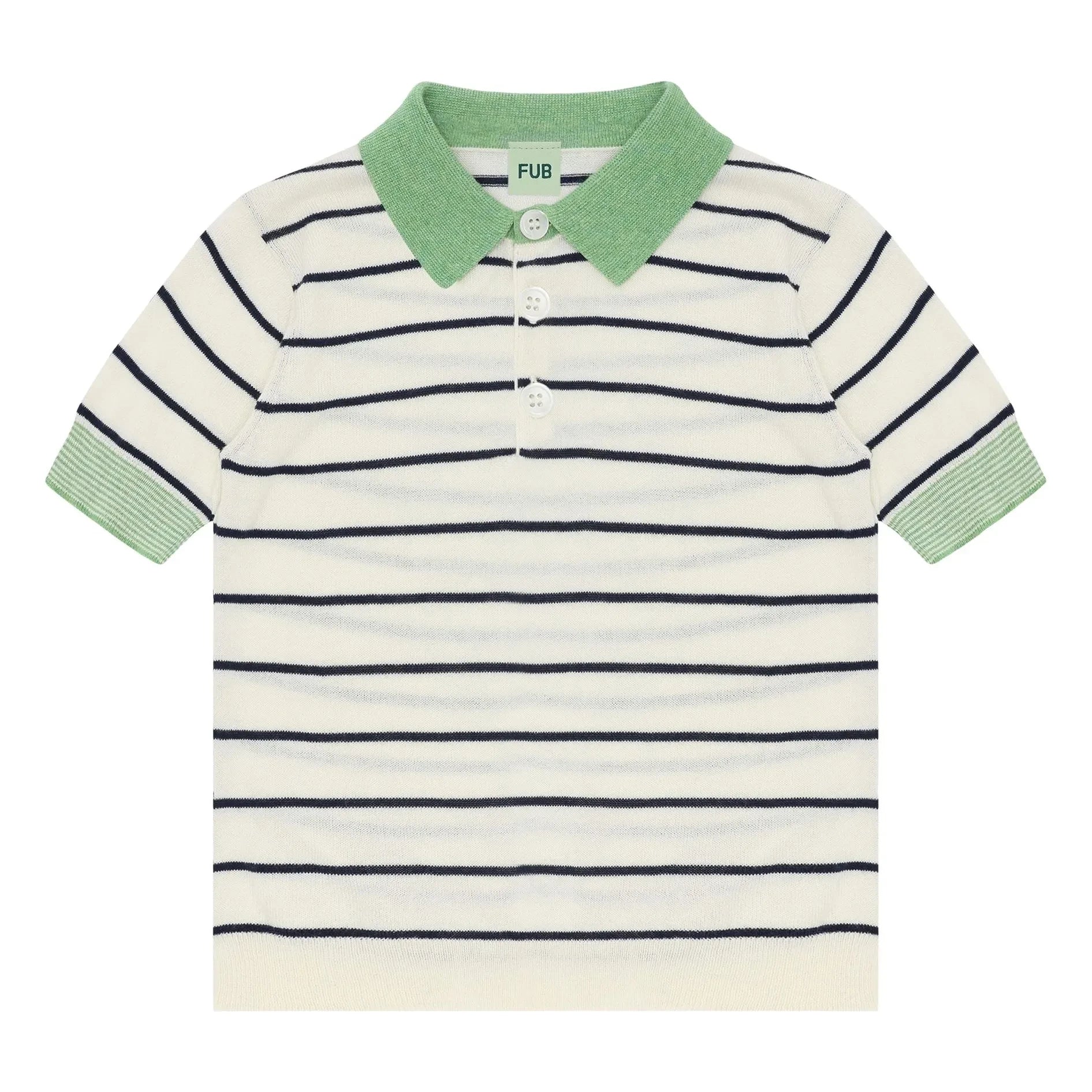 FUB - Striped polo neck T-shirt Extra Fine Knit Organic Cotton | Ivory