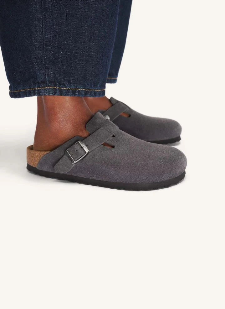 BIRKENSTOCK - Boston Suede Slippers | Dark Grey