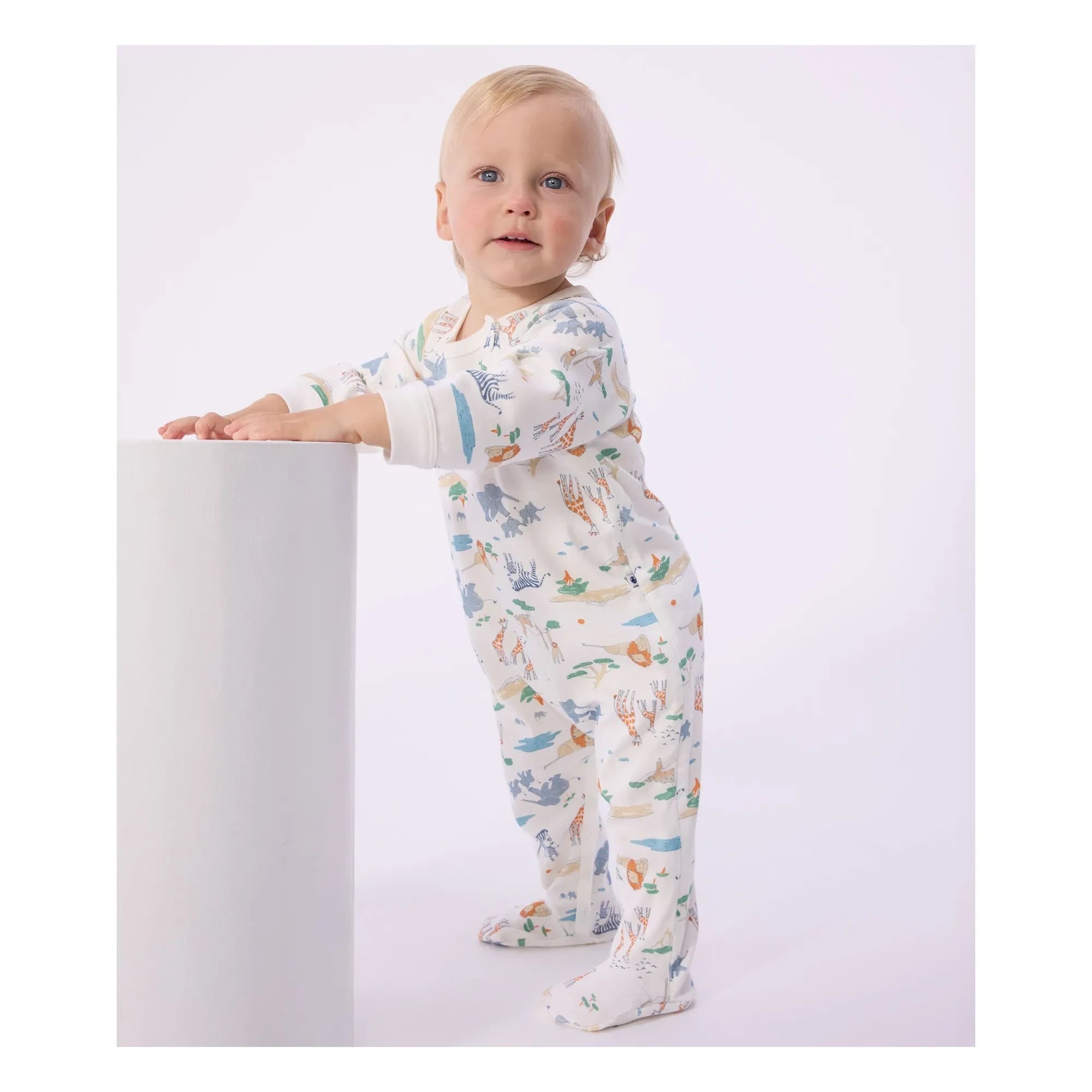 Petit Bateau - Dors Bien Zip Safari Pajamas | White