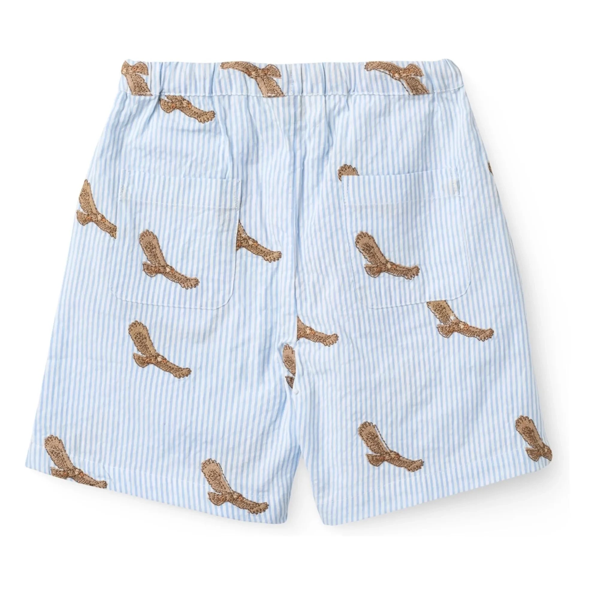 Copenhagen Colors - Eagles Seersucker Organic Cotton Embroidered Shorts | Light blue