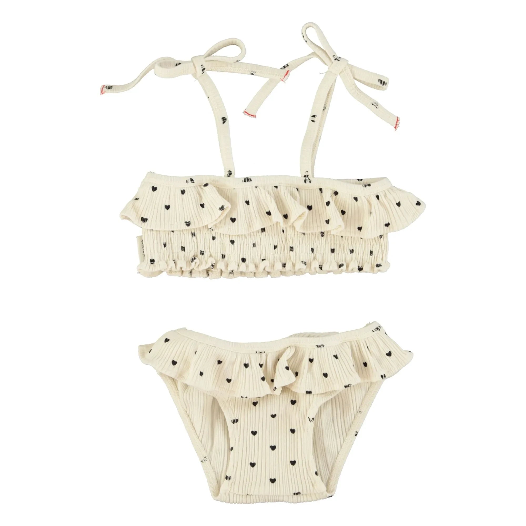 Piupiuchick - 2-Piece Ribbed Swimsuit with Organic Cotton Hearts | Ecru