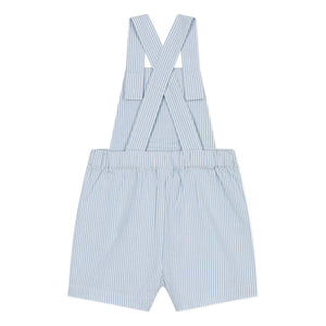 Petit Bateau - Striped Seersucker Organic Cotton Short Overalls | Light Blue