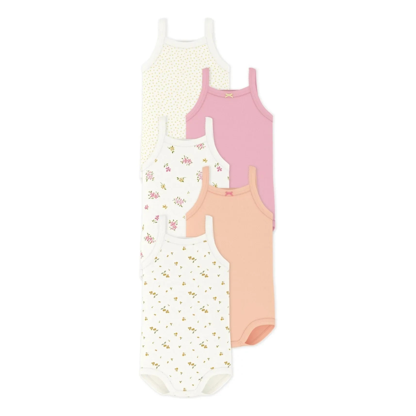 Petit Bateau - Pack of 5 Floral Patterned Sleeveless Bodysuits | White