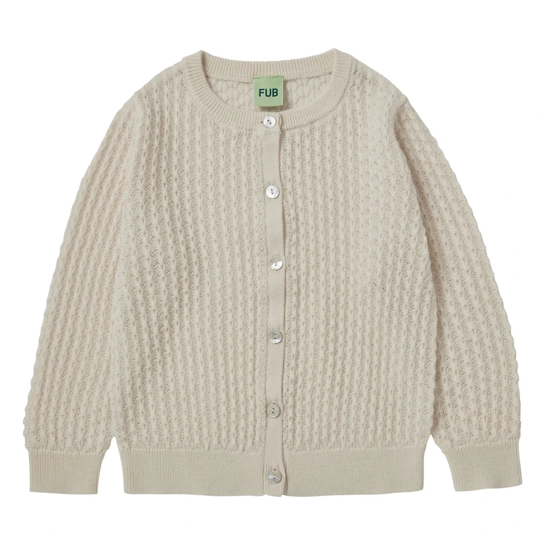 FUB - Pointelle Cardigan Fine-knit Merino Wool | Ecru
