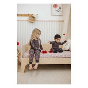 Petit Lem - Organik pamuklu çiçek desenli pijama | Lacivert