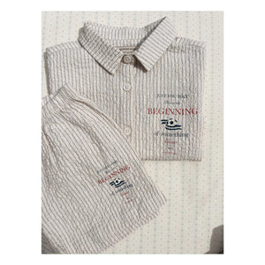Konges Sløjd - Elliot Striped Seersucker Organic Cotton Shirt | Beige