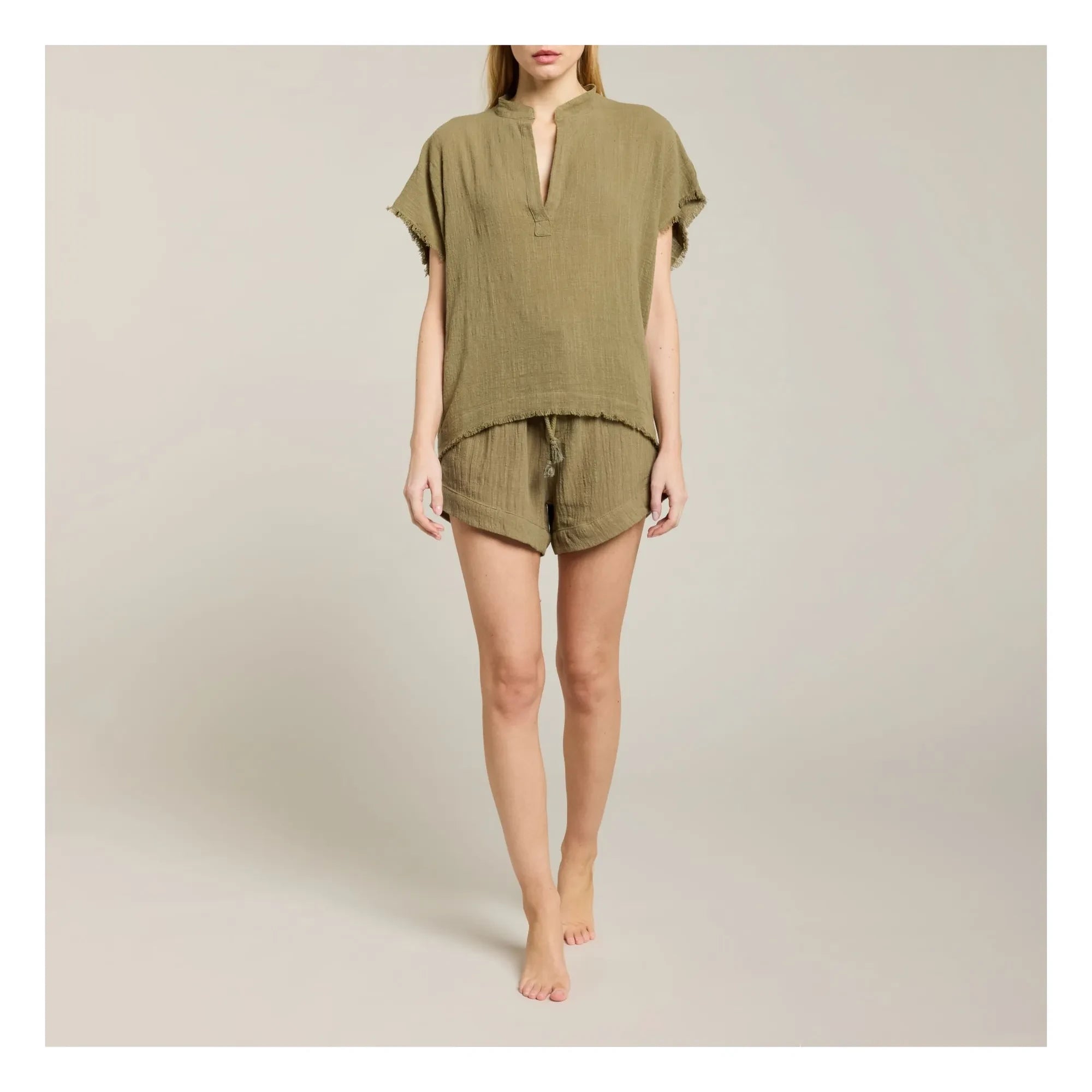 Maison Saint Julien - Porto Vecchio Blouse Made from Cotton Gauze | Khaki