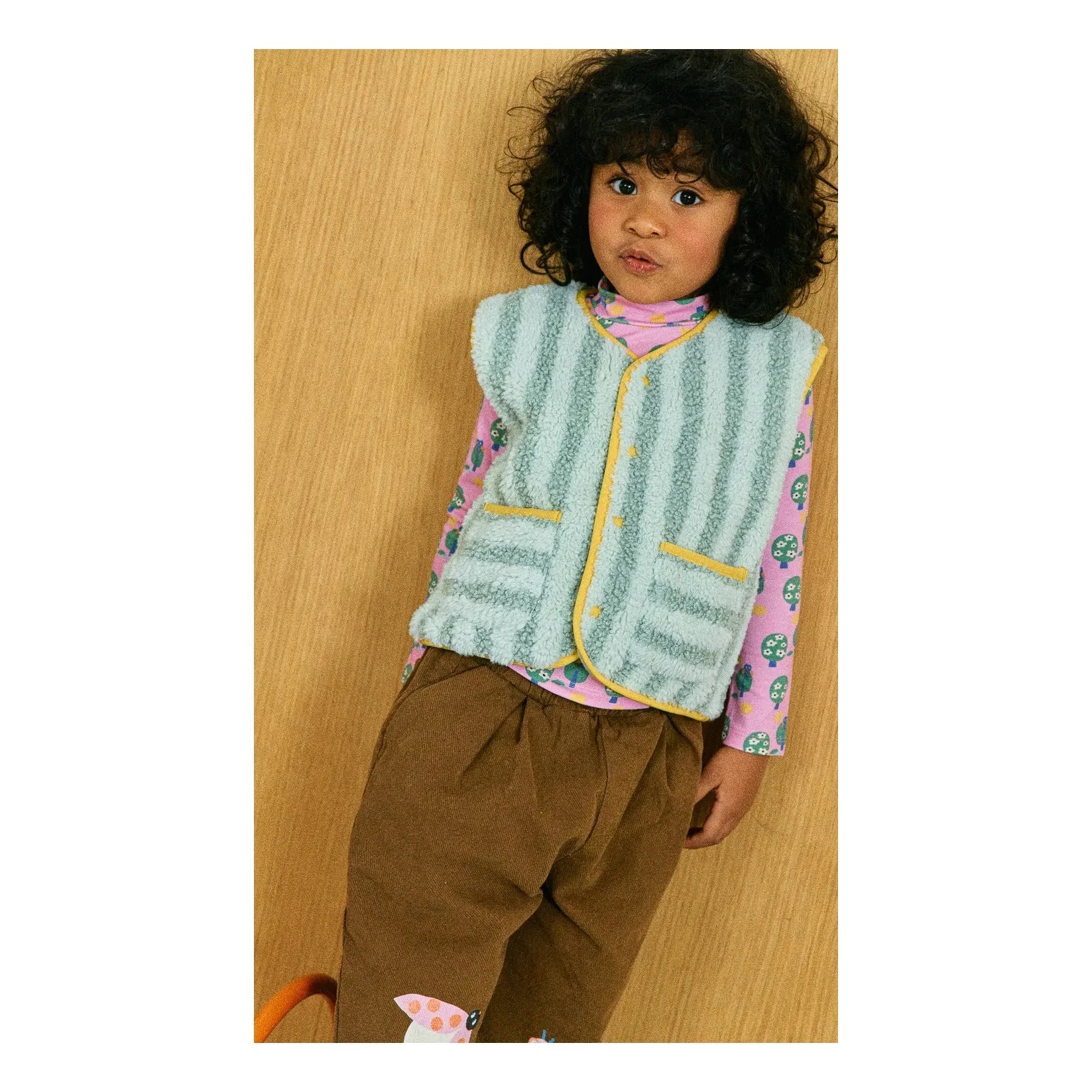 Petit Stella - Sleeveless Striped Sherpa Jacket | Blue