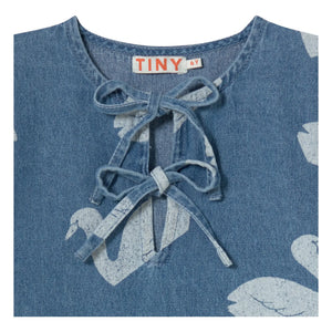 Tinycottons - Denim Kuğular Elbise | Mavi
