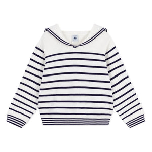 Petit Bateau - Organic Cotton Striped Crew Neck Sweater | White