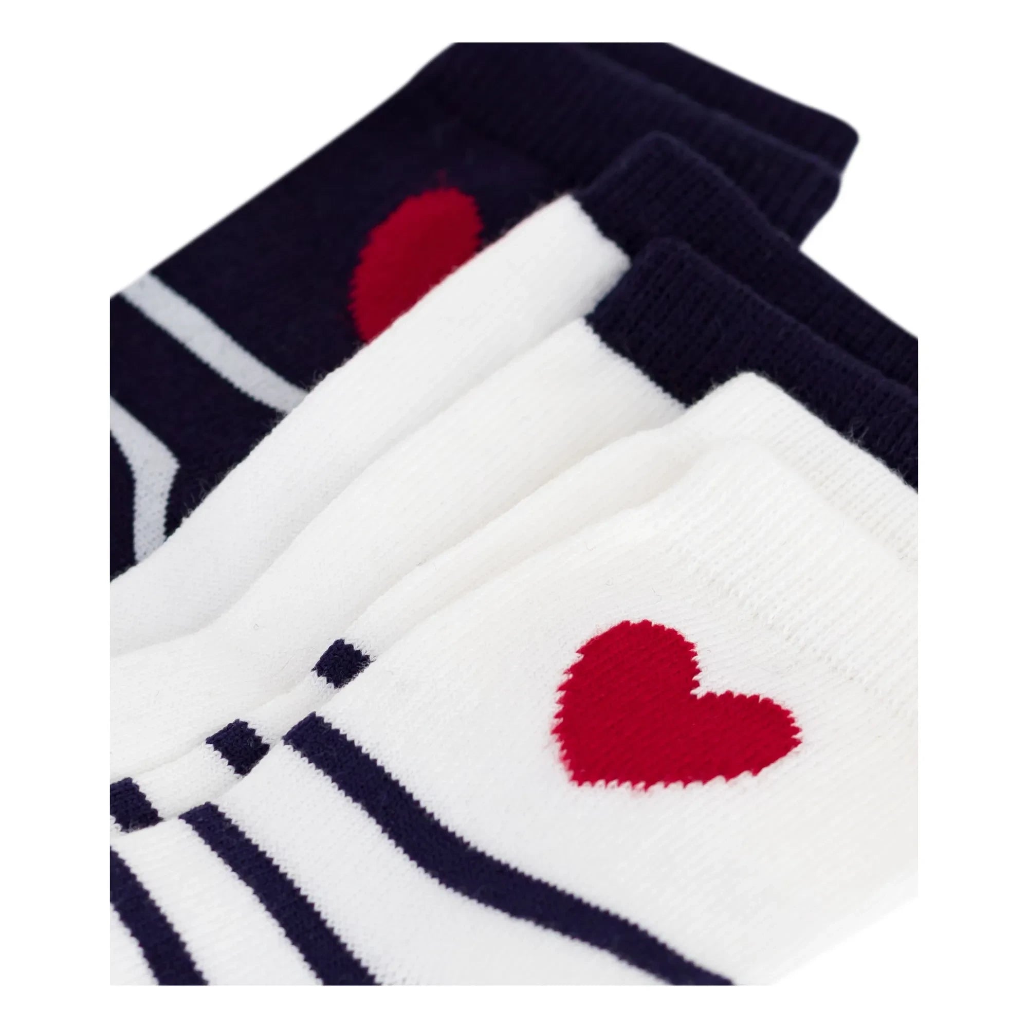 Petit Bateau - Heart Striped 3-Pair Sock Set | White