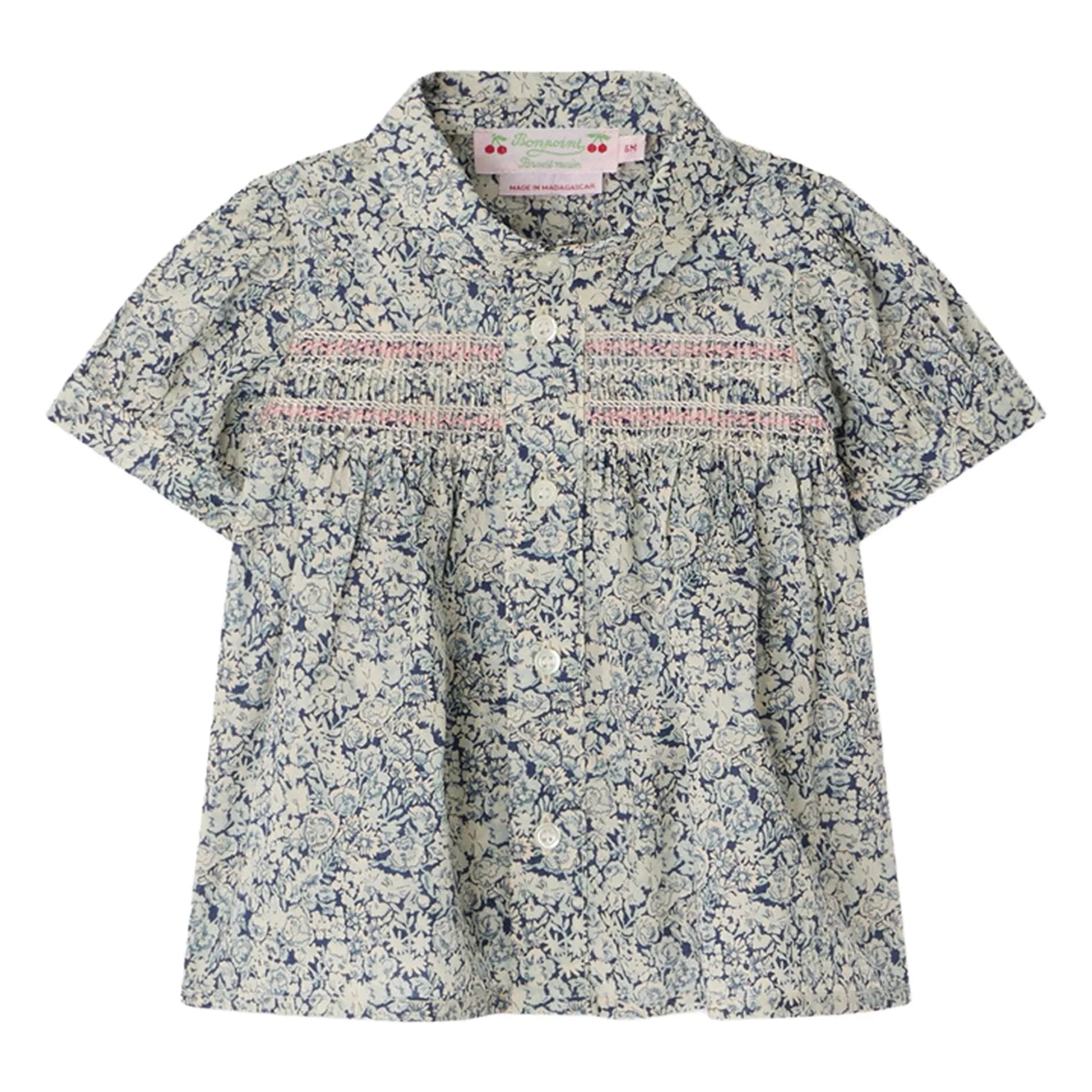 Bonpoint - Claudine Collar Laurencia Fleurie Organic Cotton Blouse | Prussian Blue