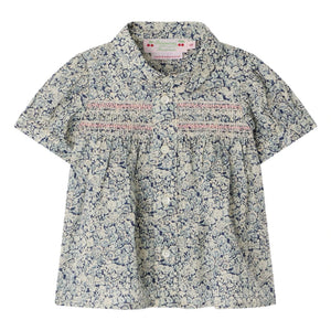 Bonpoint - Claudine Collar Laurencia Fleurie Organic Cotton Blouse | Prussian Blue