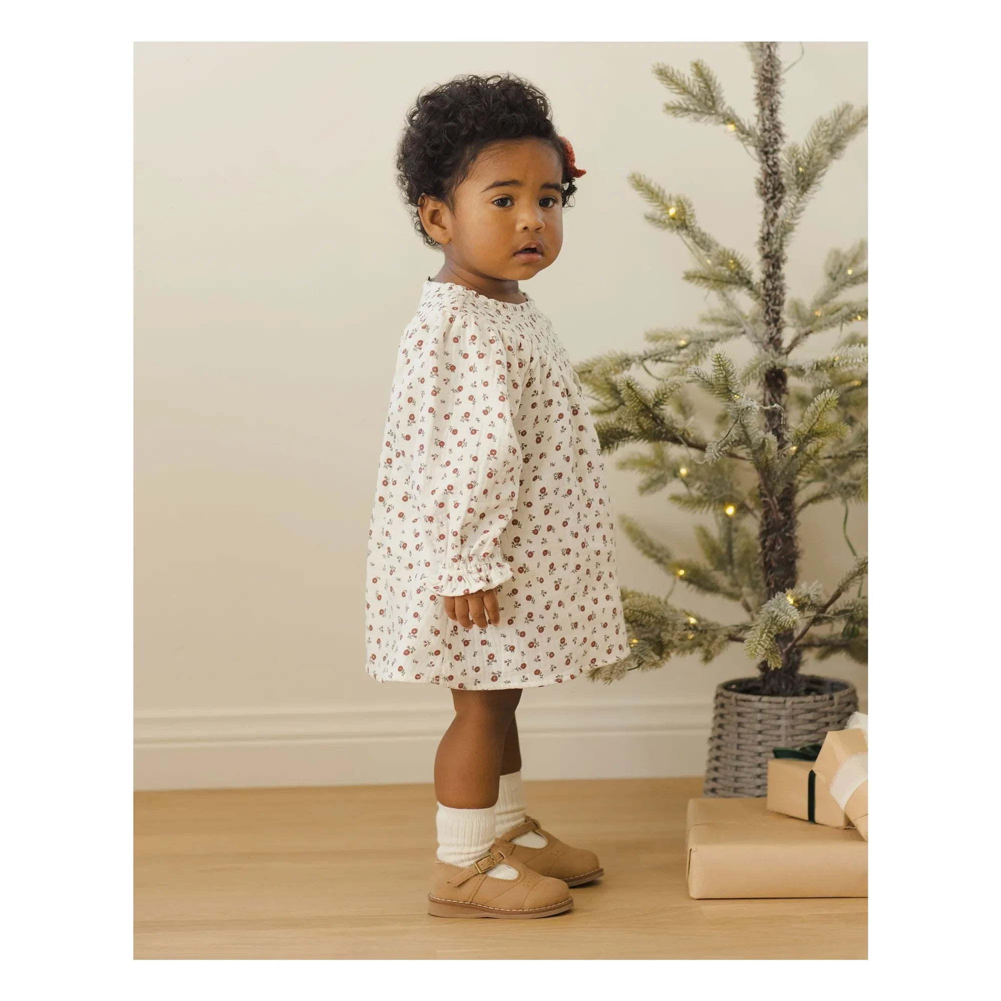 Quincy Mae - Organic Cotton Floral Pattern Gauze Dress | Ivory