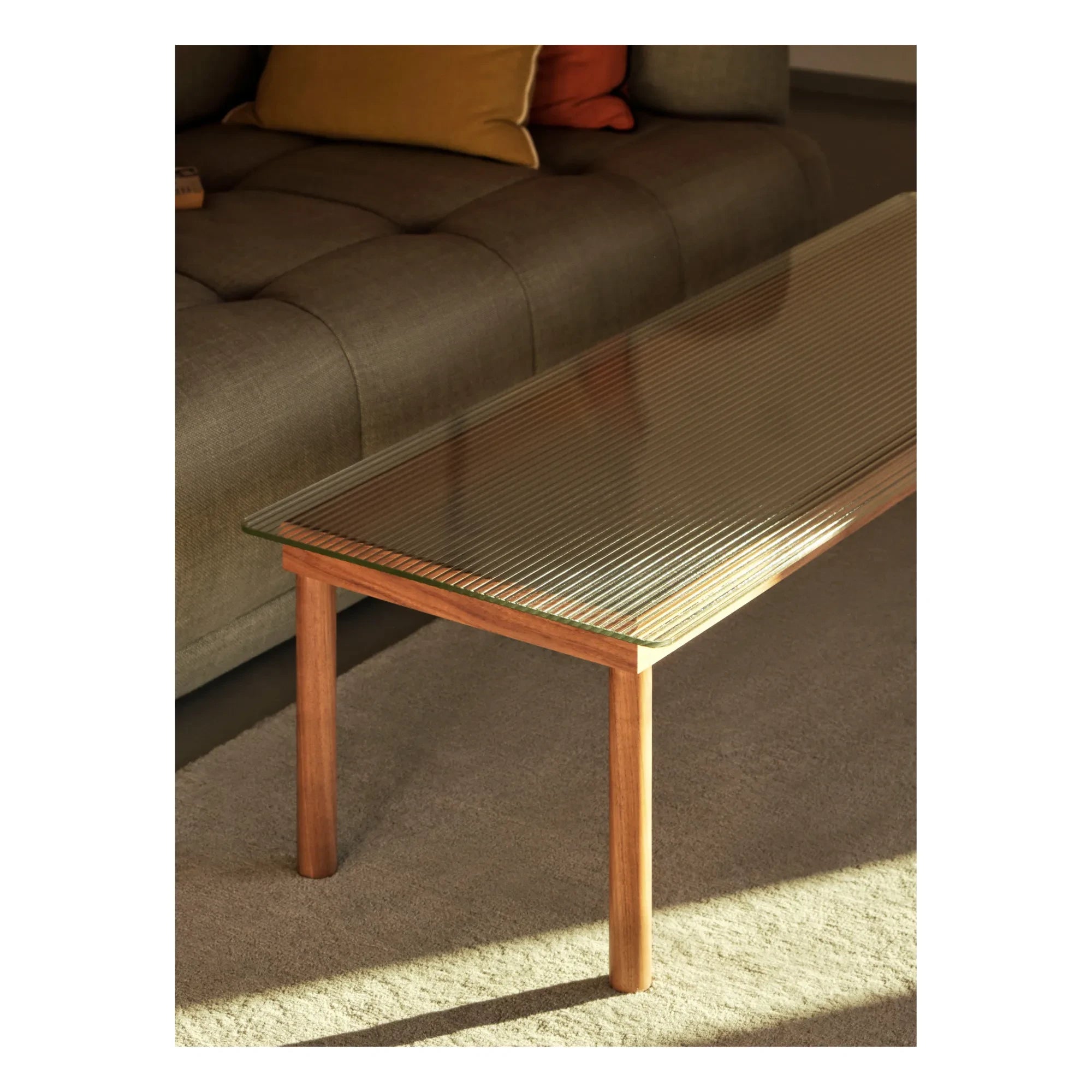 Hay - Kofi Striped Glass Coffee Table, Oak Base | Oak