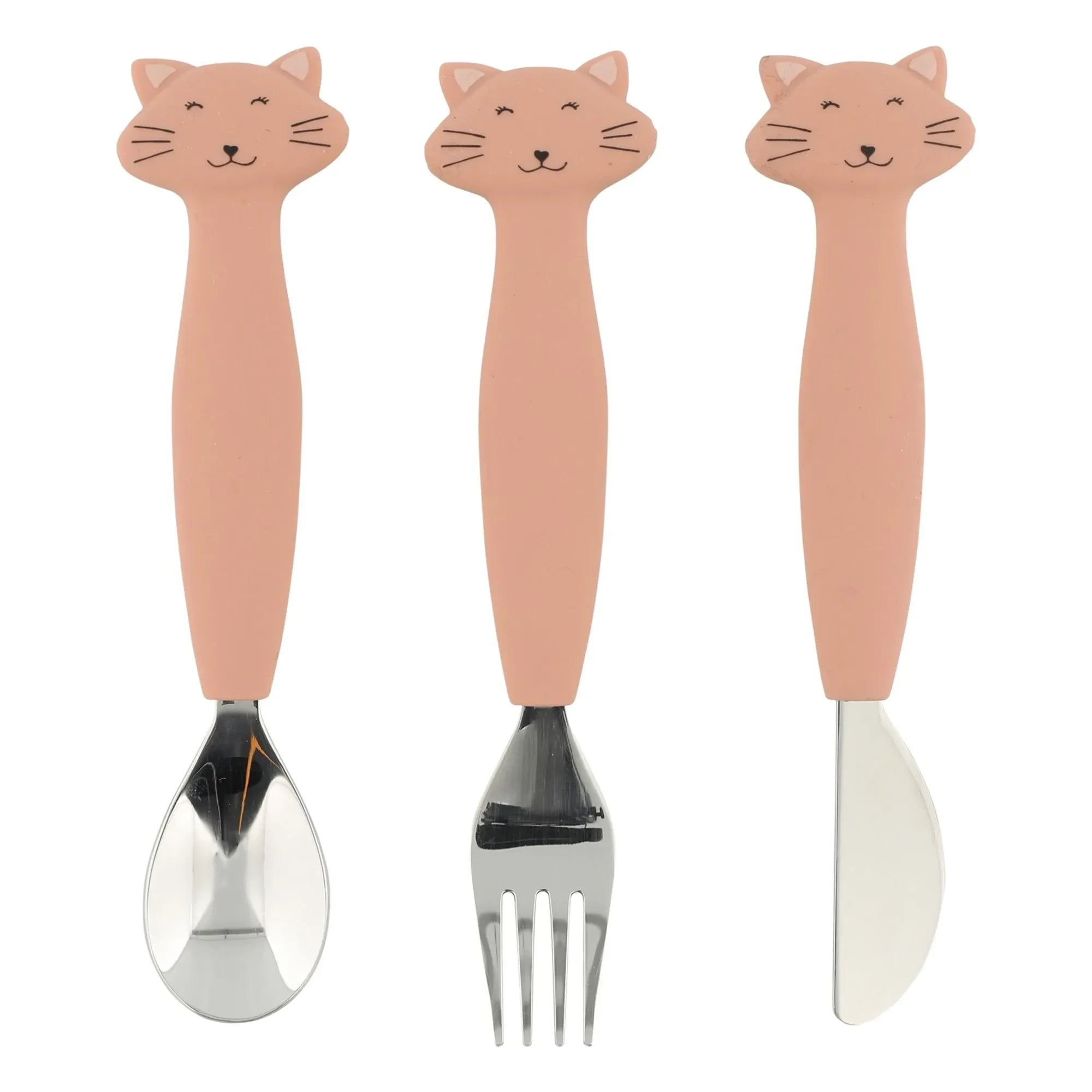 Trixie - Mrs. Cat Silicone Fork, Spoon, Knife Set - 3 Pieces | Pink