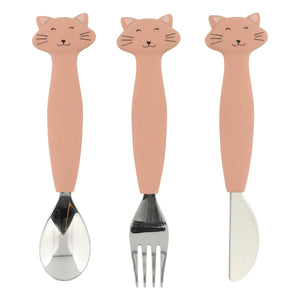 Trixie - Mrs. Cat Silicone Fork, Spoon, Knife Set - 3 Pieces | Pink