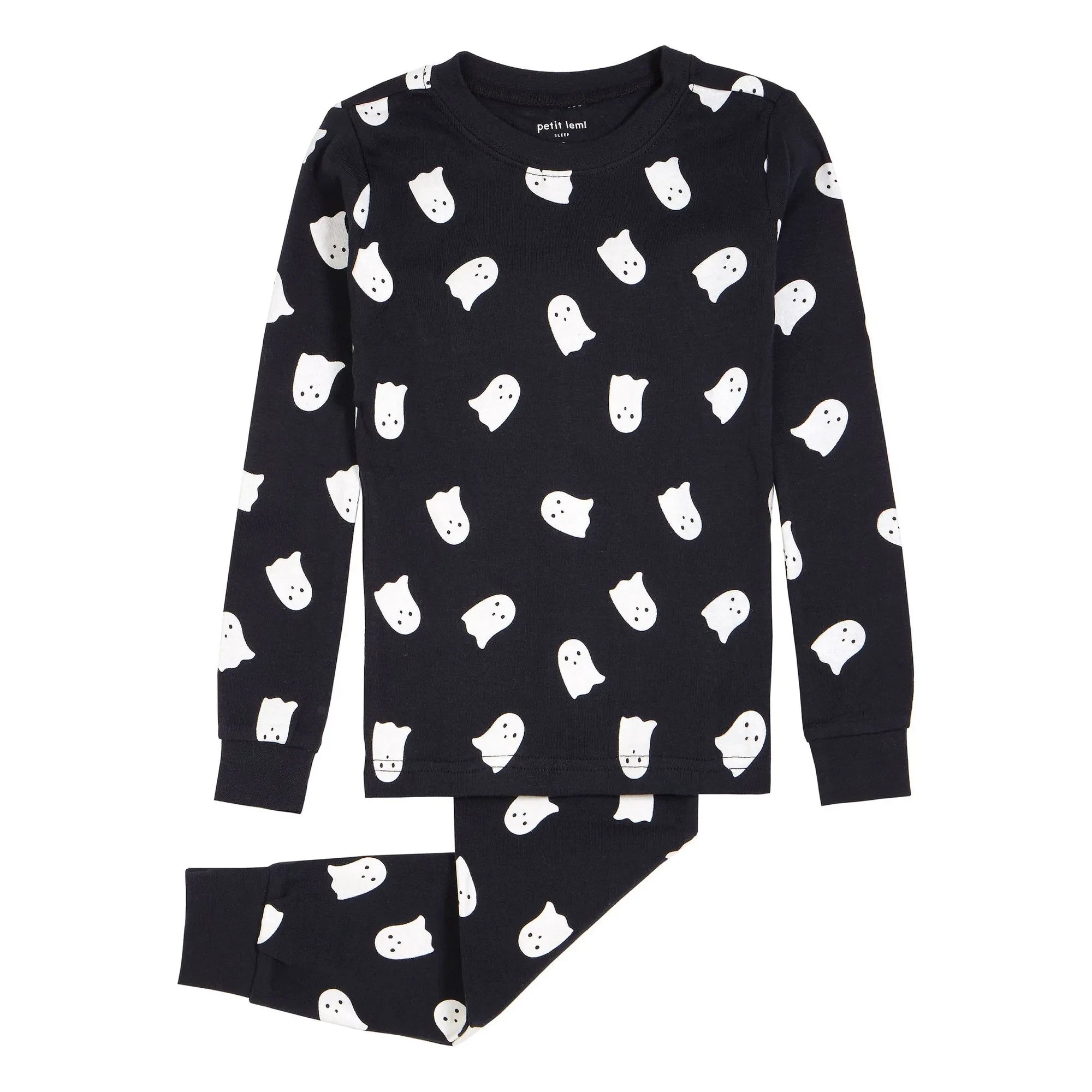 Petit Lem - Glow-in-the-Dark Organic Cotton Ghost Pajamas | Black